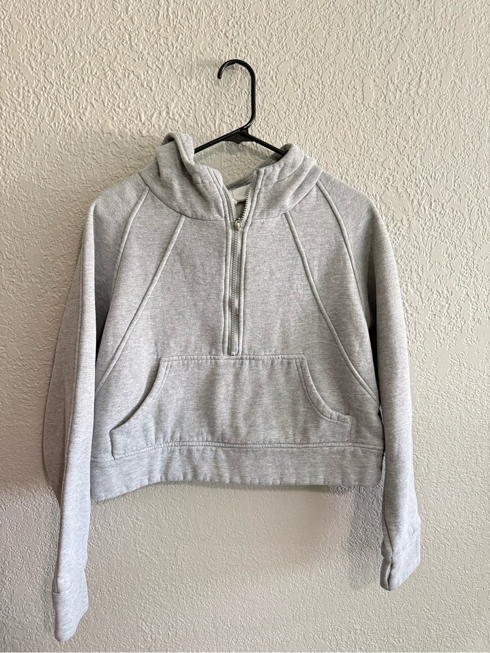 Cropped Half-Zip Hooded Sweatshirt - Light Gray